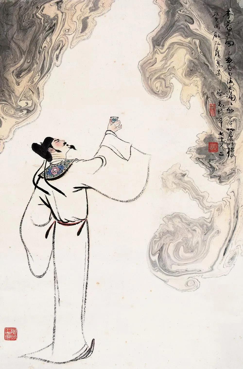 ▲“詩仙”李白勸自己喝酒：“舉杯邀明月，對(duì)飲成三人”。（圖片來源：三聯(lián)生活周刊）