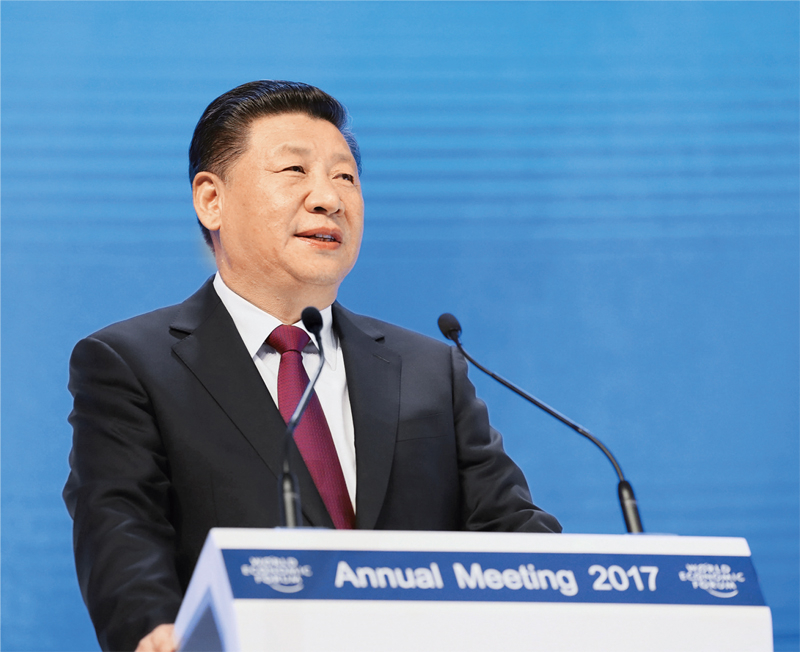 2017年1月17日，習近平主席在瑞士達沃斯國際會議中心出席世界經(jīng)濟論壇2017年年會開幕式，并發(fā)表題為《共擔時代責任 共促全球發(fā)展》的主旨演講。